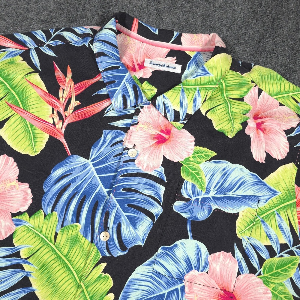 Tommy Bahama Hawaiian Shirt Mens 3XL Hibiscus Grove Silk Camp Button Up Beach